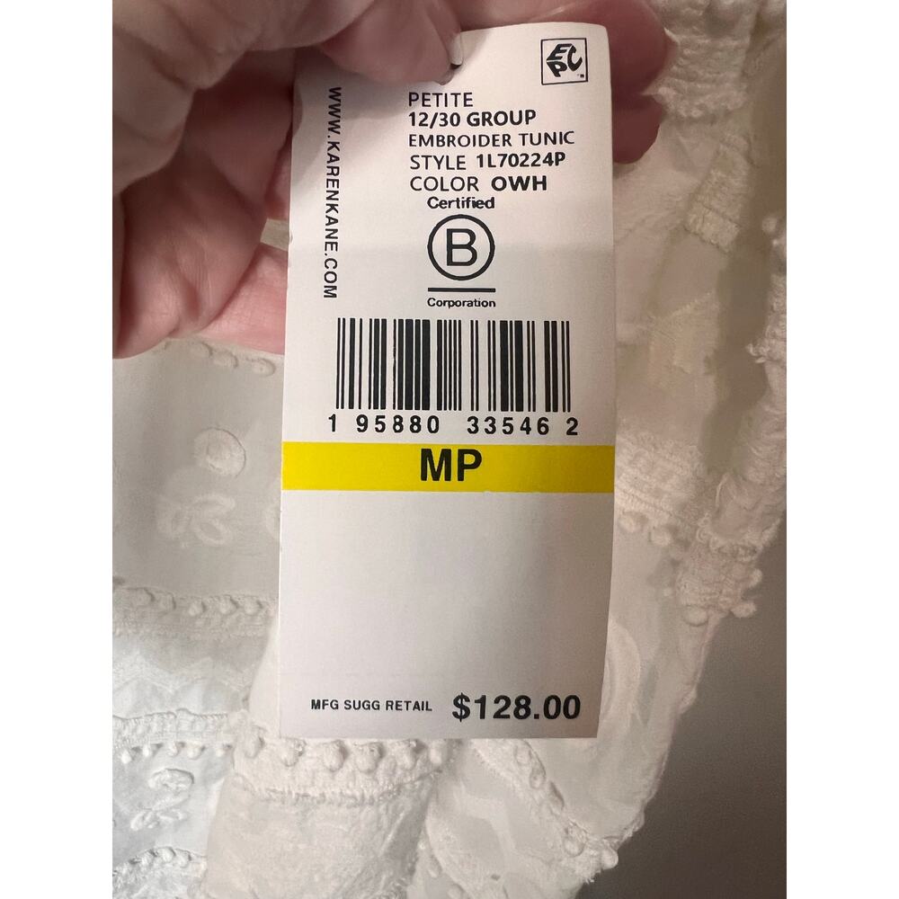 NWT Karen Kane Embroidered Cotton Tunic Top White Petite MP Boho $128 - Picture 6 of 10